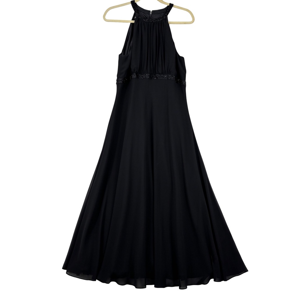 Jones Wear Beaded Halter Neck Evening Gown Size 14 Black Chiffon Formal Dress